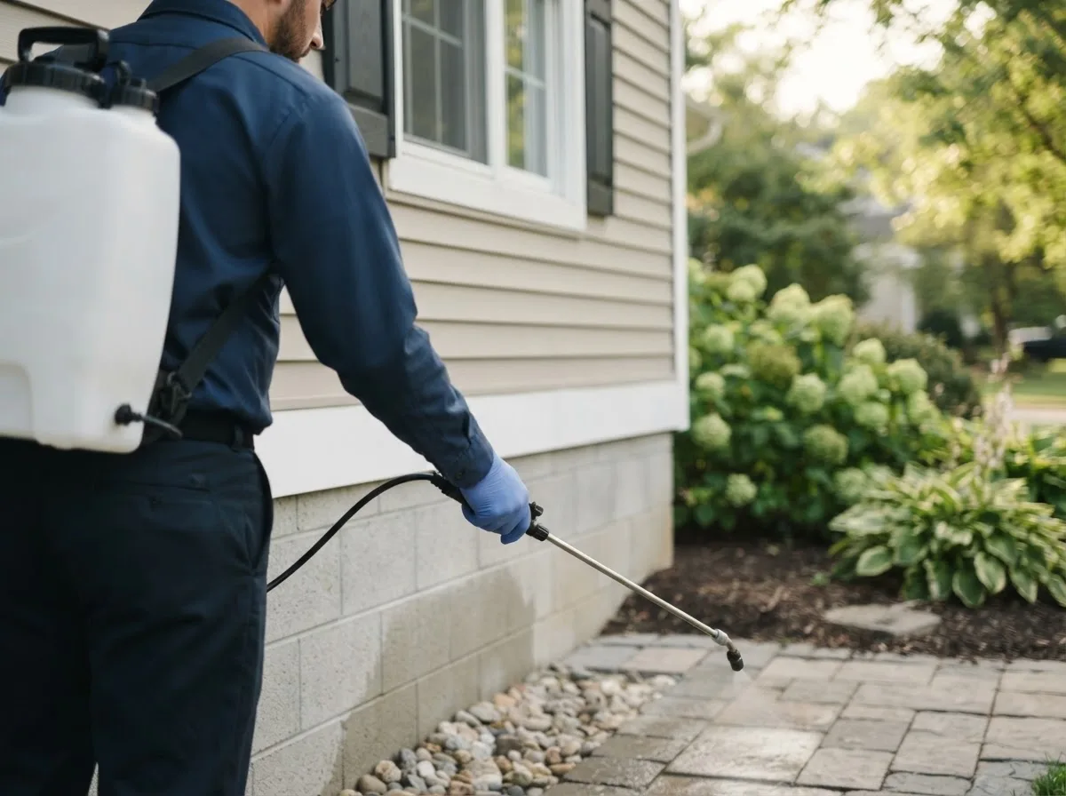 Pest control technician inspecting a home in Woronoco, MA